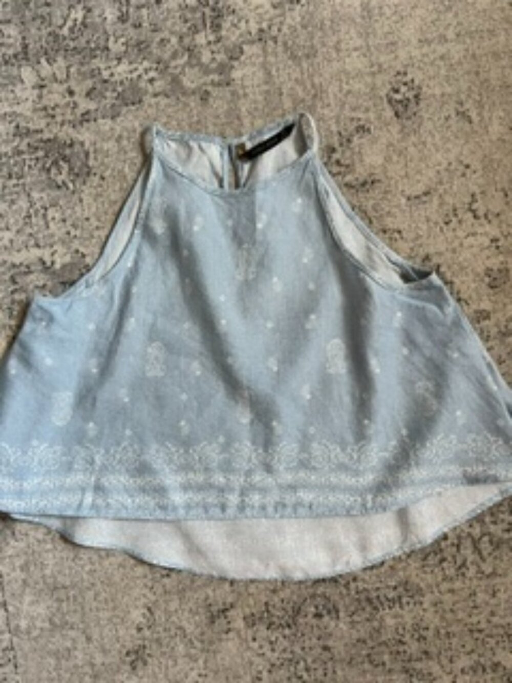 🧡3/$15 Zara Basic Linen Blend Light Blue A-Line Print Top S